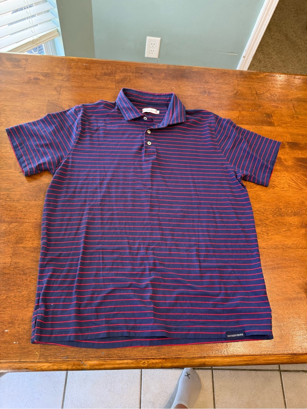Southern Proper Men’s Performance Polo Shirt Navy Blue Red Striped Large Golf